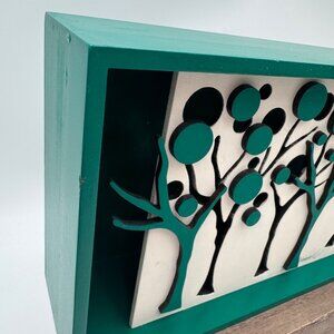 Elena Gil Artist signed Turquoise white tree 3D wall decor shelf decoration mini